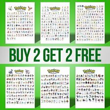 Pokemon Chart Posters Generation 1 to 8 Wall Art Poster Prints