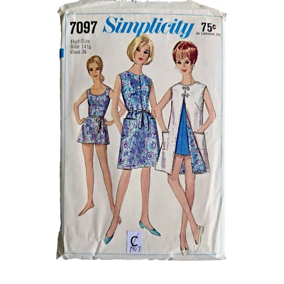Vtg 60s Simplicity 7097 Dress Bathing Suit Swimsuit Pattern Sz 14.5 PETITE - Image 1 of 4