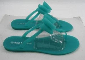 Wild Diva new green Beach Retro T strap bow Jellies Jelly Sandal WOMEN Size 7 - Picture 1 of 4