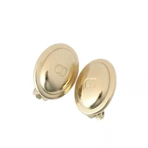 Vintage Christian Dior Signature CD Logo Gold Oval Clip On Earrings 1980s - Picture 1 of 9