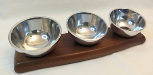 NAMBE MT0945 METAL ALLOY TILTED LUNA 3 Bowls on WOODEN TRAY 2016 (307) - Imagen 1 de 7