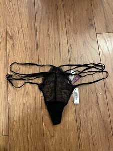 NWT Adore Me Large Black Lace Thong G String Panties Strappy Heart - Picture 1 of 5