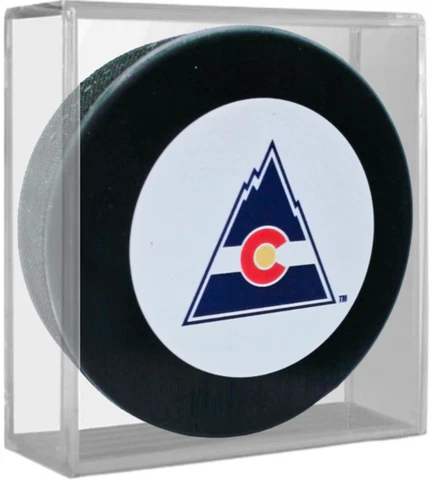 Colorado Rockies Vintage NHL Logo Puck w/Clear Acrylic Display Cube Cover