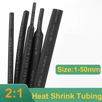 BLACK HEAT SHRINK TUBING - 1.0mm - 50mm CABLE HEATSHRINK SLEEVING CAR 2:1 RATIO - Image 1 of 4