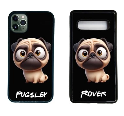 Personalised Pug name Phone Case for Samsung S A iPhone TPU Rubber sided cover - Image 1 of 3