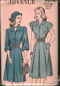 Vestido 4676 Vintage Advance Costura Patrón Misses Años 40 Una Pieza 10 Escuela Fuera de Stock - Imagen 1 de 2