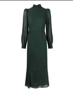 Reformation High Neck Sheer Asymetrical Aude Long Sleeve Midi Dress Green O $340 - Picture 1 of 8