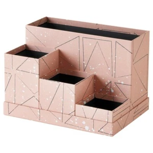 IKEA Tjena Pink with Triangle Pattern Desk Organizer Boxes Set of 5 - Picture 1 of 5