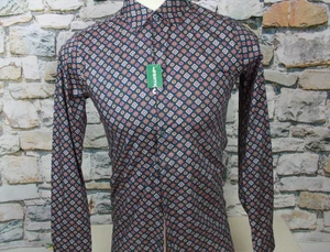 SIMONS LE 31 New Geometric Club Pattern Shirt Hidden Button Down Slim Fit Cotton - Picture 1 of 11