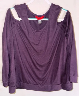Top Hot Kiss Feminino 3X Roxo Ombro Frio Manga Longa Elástico Plus Size - Imagem 1 de 4