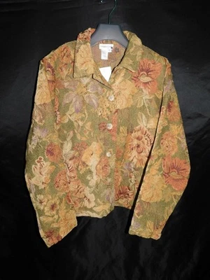 Coldwater Creek L Nuevo con Etiquetas Beige Verde Rosa Floral Tapiz Blazer Chaqueta Cottage NUEVO Foto 1 de 4