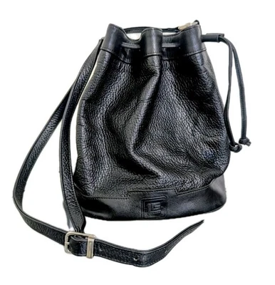Vintage 1990's Guy Laroche Soft Black Leather Drawstring Bucket Bag  - Photo 1/4