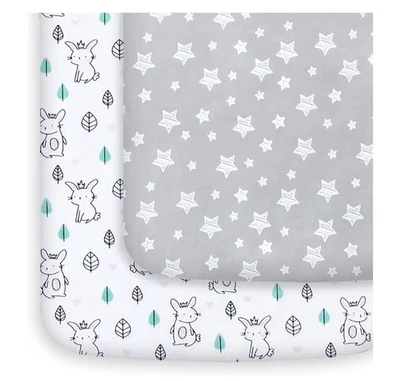 Pack and Play Sábanas, Pack de 2 Mini Sábanas para Cuna, Sábana Ajustable Elástica Playard, Co Foto 1 de 4