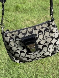 Coach Handbag Purse Black Bag Crossbody Silver Hardware Canvas Round Shape - Picture 1 of 15