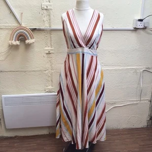 ZARA EUR XL Striped Midaxi Fit And Flare Smart Event Occasion Holiday Night Out - Picture 1 of 5