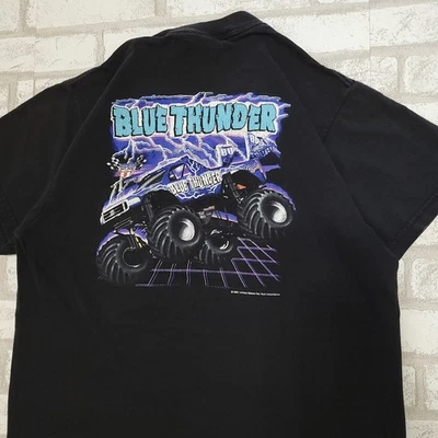 Vintage Y2K Blue Thunder Racing Team Monster Jam Truck Black Graphic Tee Mens S - Image 1 of 4