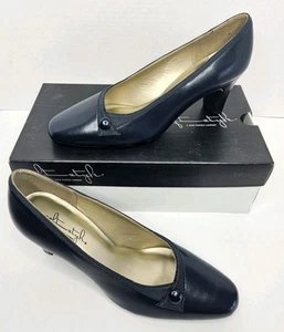 Soft Style Womens Caress Navy Blue Smooth Faille Lea Pumps Heels Shoes Sz 8 - Picture 1 of 8