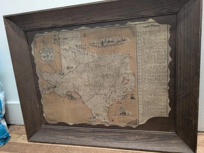 Mounted Vintage Hoffman & Walker's Texas History State Historical Map 28.5x25" - Image 1 of 4
