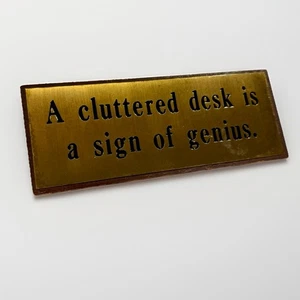 Vintage 60s Brass Wood Triangular Desk Cluttered Desk a Sign Genius Paperweight - Picture 1 of 4