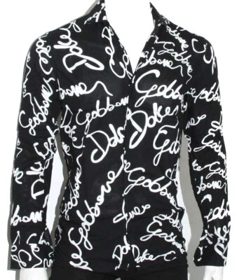Dolce&Gabbana Black/White Flexible Viscose Thin Cotton Slim Fit Men's Shirt - Image 1 of 4
