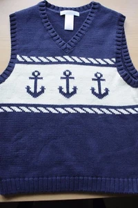 NWOT 6 Janie and Jack BOY "High Seas Style" Navy Anchor Knit Cotton Sweater Vest - Picture 1 of 1