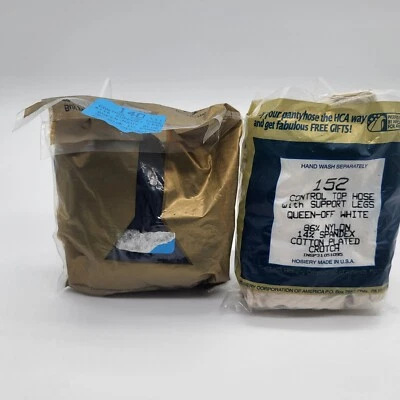 2 Pairs New Open Pkg Vintage Silkies 152 Off White 140 Navy Blue Pantyhose Queen - Image 1 of 4
