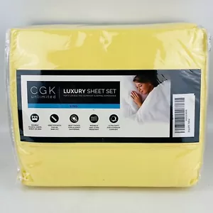 CGK Unlimited Luxury Bed Sheet Set King Size Yellow Deep Pockets Double Elastic - Picture 1 of 7