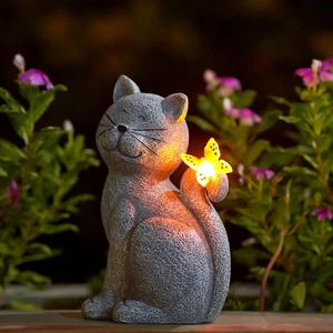 Nacome Solar Katze Outdoor Statuen für Garten: Außendeko mit Schmetterling Clearara - Bild 1 von 12