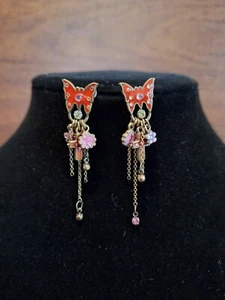 PILGRIM Danish Design Butterfly Charm Dangle Earrings Enamel Cross Flower - Picture 1 of 7