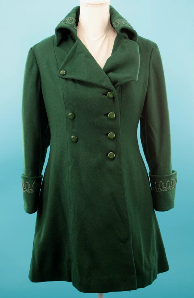 Casaco de lã verde escuro feminino/pequeno vintage anos 40 com acabamento trançado XS/S 1940s - Imagem 1 de 4
