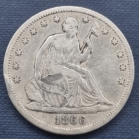 1866 S Seated Liberty Half Dollar 50c Better Grade VF - XF #54322 Cover
