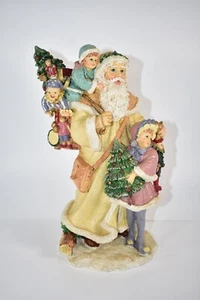 RESIN CHRISTMAS HOLIDAY STATUE FIGURINE SANTA CLAUS WITH CHILDREN - Picture 1 of 7