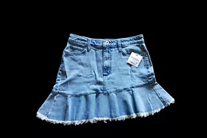 Arizona Jean Co Women Stretch Denim Mini Skirt Frayed Hem Blue Size 9- Waist 28" - Picture 1 of 5