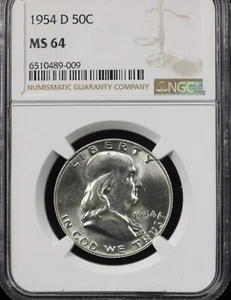 1954-D Ben Franklin Half Dollar 50c NGC MS64 (63078) - Foto 1 di 2