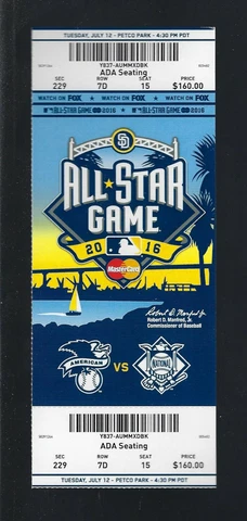 MIKE TROUT - 2016 MLB BASEBALL ALL-STAR GAME FULL UNUSED TICKET @ SAN DIEGO Cover