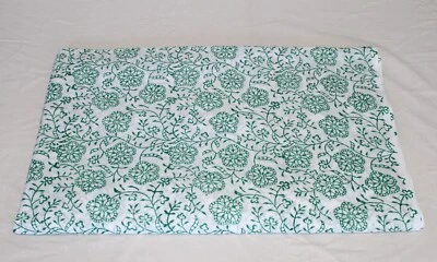 Green White Hand Block Floral Print Cotton Fabric Dressmaking Fabric By Yard AU - Image 1 of 4