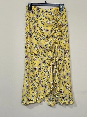 Falda MIDI asimétrica frontal acanalada con estampado floral amarilla Max Studio para mujer s L Foto 1 de 4
