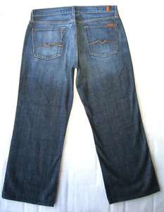 7 For all Mankind Mens Relaxed Jeans Sz 34 X 27 100% Cotton Blue Distressed - Picture 1 of 9