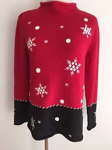 Crazy Horse Petites Mock Turtleneck Holiday Sweater Red & Black w/White Size PS - Picture 1 of 10