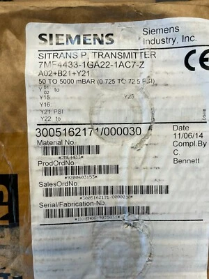 Siemens Sitrans P Differential Press Transmitter NIB 7MF4433-1GA22-1AC7-Z - Image 1 of 4