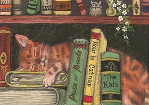 1.5x2 IMPRESIÓN MINIATURA DE PINTURA RYTA ESCALA 1:12 BIBLIOTECA DE GATOS ATIGRADO CASA DE MUÑECAS - Imagen 1 de 1