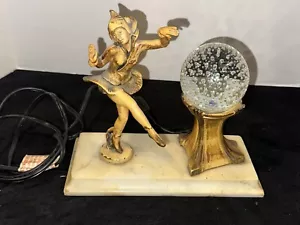 RARE ART DECO 1920'S J.B.HIRSCH GERDAGO PIXIE LADY LAMP WITH GLASS BALL - Picture 1 of 6