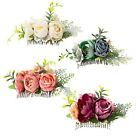4 Pack Silver Metal Hair Side Combs Slides with Artificial Rose Flower Floral...