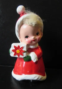 Weihnachten kleines Mädchen Vintage Figur 4,25" Haar Weihnachtsstern Geschenk Japan - Bild 1 von 9