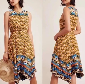 Maeve Anthropologie Floral Sleeveless Dress Women’s Yellow Blue Sz S Boho Midi - Picture 1 of 12