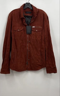 NUEVO CON ETIQUETAS John Varvatos Para hombres Rojo Shilo Gamuza Manga Larga Cremallera Completa Camisa Chaqueta Talla M Foto 1 de 4