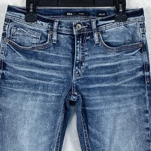 BKE Mason Jeans Mens 30X34 Whiskered Faded Distressed Denim Thick Stitch Western - Picture 1 of 11