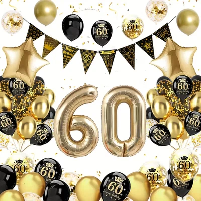 Ballon Set 60. Geburtstag Schwarz Gold – Party Deko Jubiläum Feier - Bild 1 von 3
