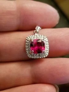 1.90 ctw Lab Created Ruby & Diamond 14K White Gold Finish Pendant - Picture 1 of 4