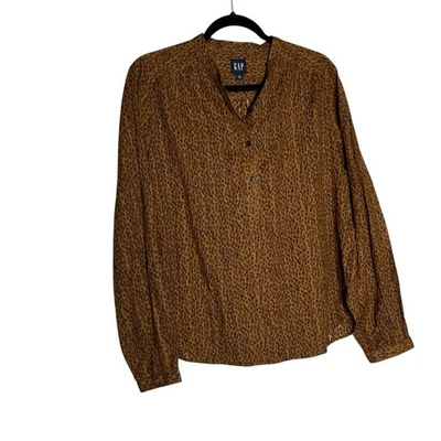 Gap Long Sleeve Leopard Print 100% Cotton Half Button Blouse Shirt Size Medium - Image 1 of 4